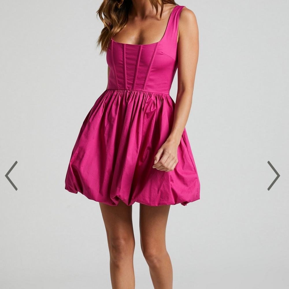 Corset Bodice Pink Satin Fit & Flare Mini Dress Square Neck Size:0-2 Small NWT